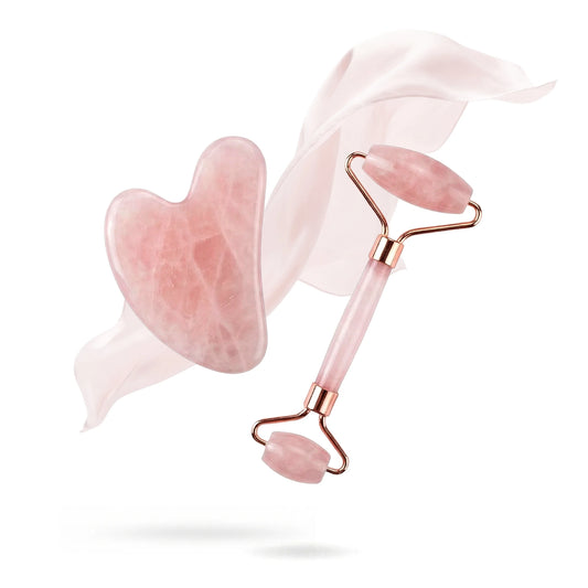 Rose quartz crystal roller & gua sha for facial massage